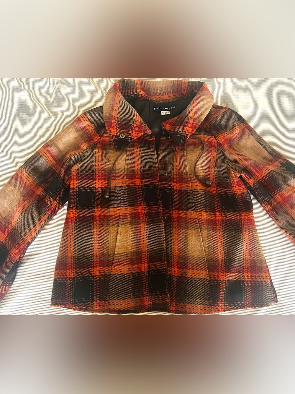 Bianca Nygard Women's Plaid Fall Coat in Orange & Brown